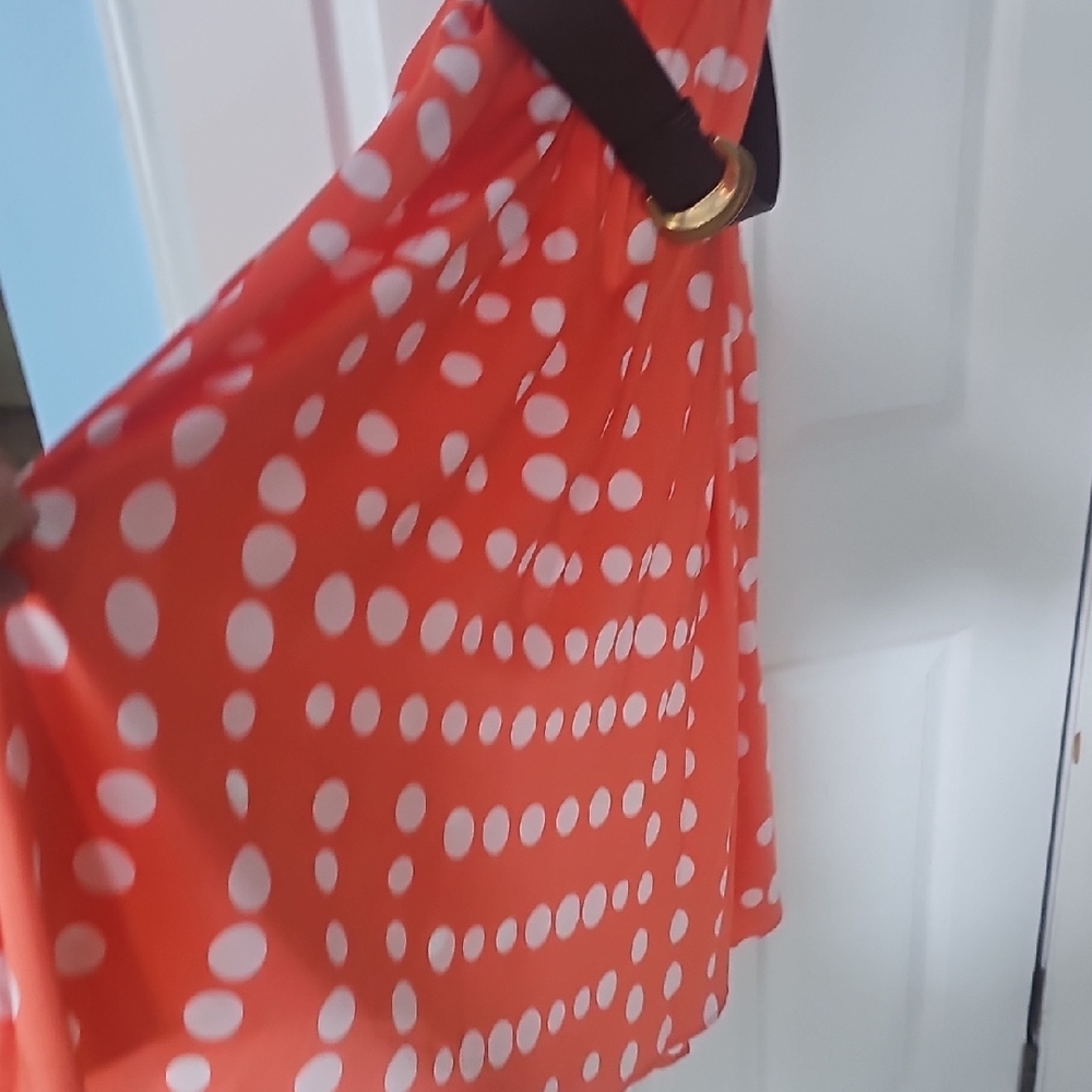 Donna Karan Coral Polka Dot Midi Dress - Picture 3 of 5